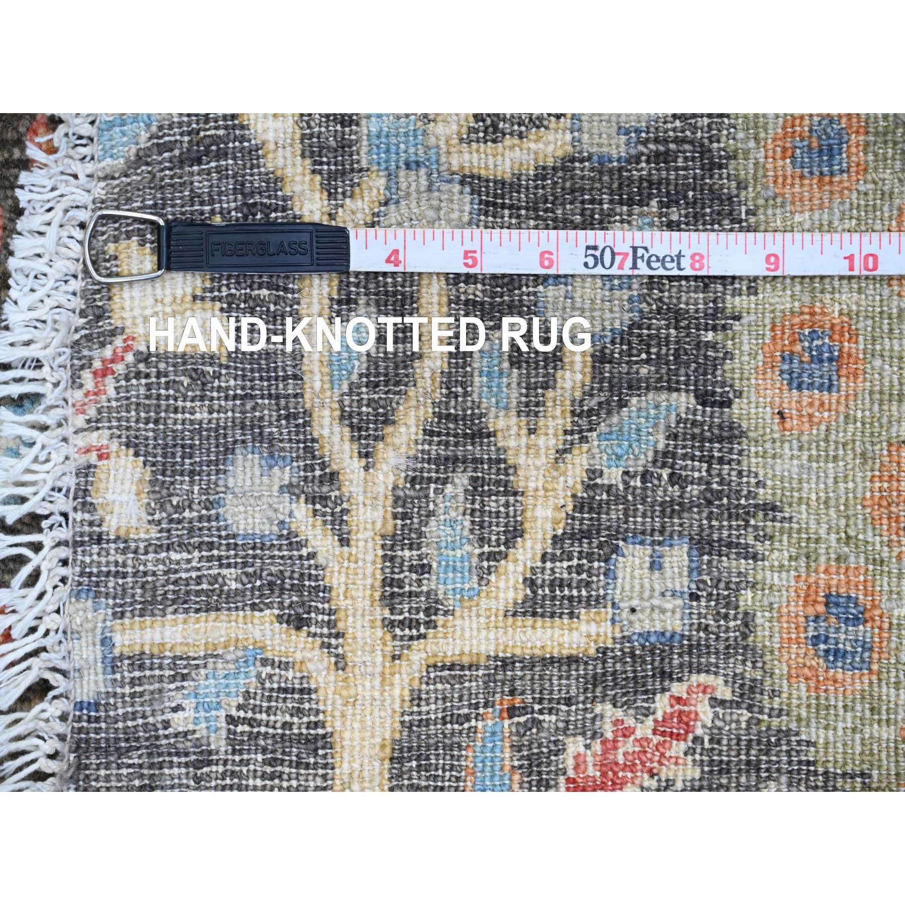 6'x6' Dim Gray, Afghan Peshawar, Tree of Life, Birds of Paradise Design, Hand Knotted, Vegetable Dyes, 100% Wool, Round, Oriental Rug HR89982 - Image 6