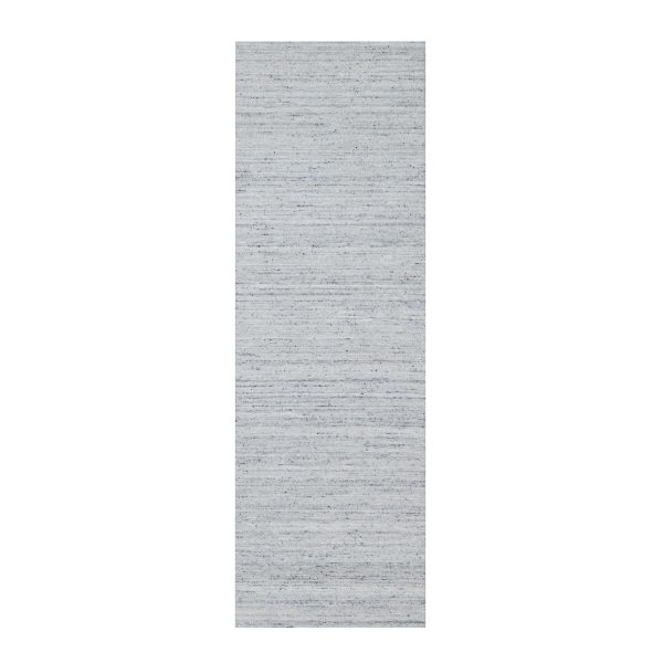 2'7"x8' Ice Gray, Modern Striae Design, Tone on Tone, Soft Pile, Natural Wool, Hand Loomed, Runner, Oriental Rug HR90727