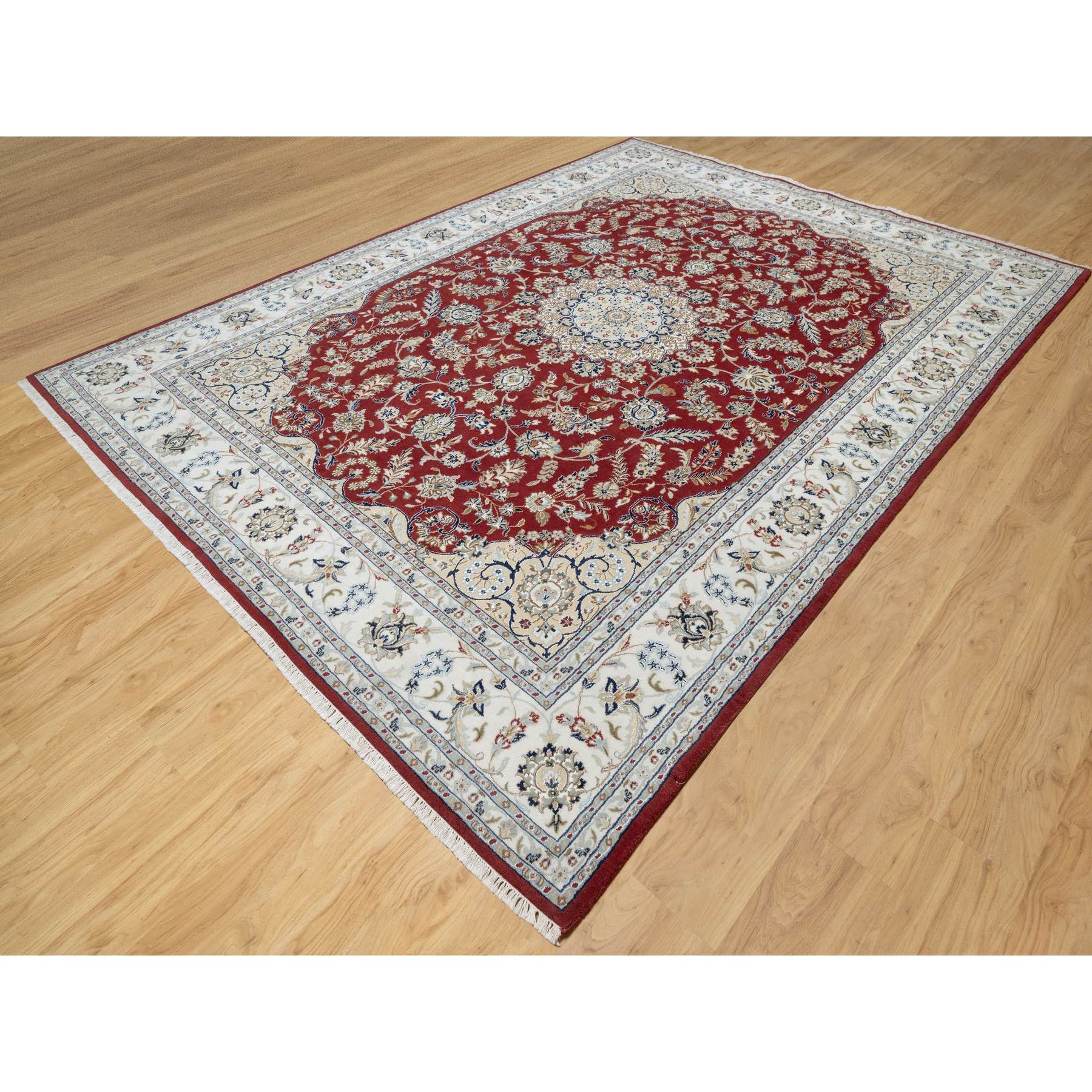 8'9"x12' Falu Red, Nain with Center Medallion Flower Design, Hand Knotted, Wool and Silk, 250 KPSI, Oriental Rug HR90869 - Image 3