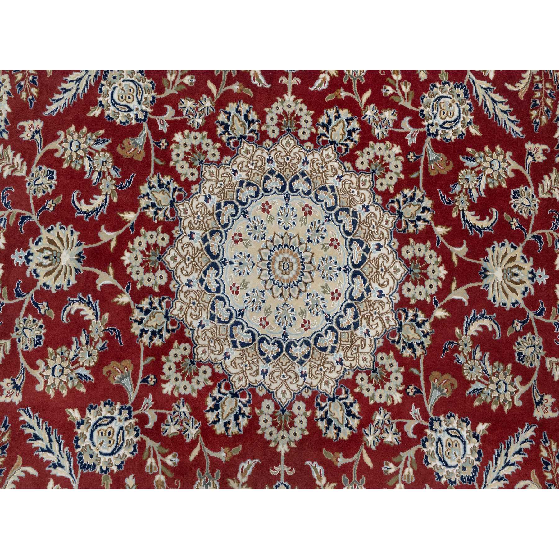 8'9"x12' Falu Red, Nain with Center Medallion Flower Design, Hand Knotted, Wool and Silk, 250 KPSI, Oriental Rug HR90869 - Image 8
