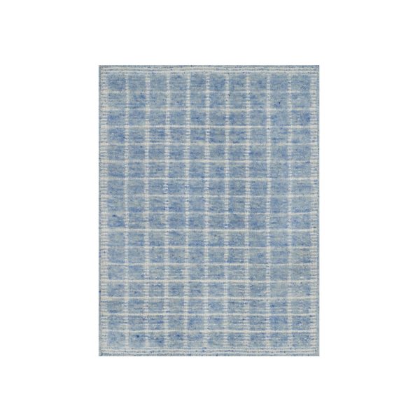 2'4"x3' Imperial Blue, Modern Plain Decor Box Design, Pure Wool, Soft to the Touch, Loomed Knotted, Mat, Oriental Rug HR91072