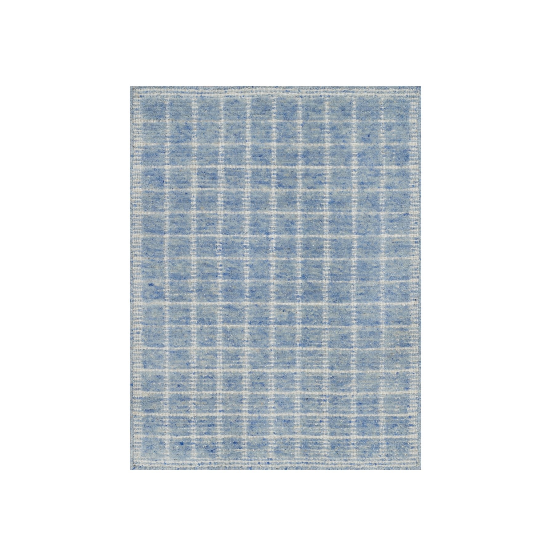 2'4"x3' Imperial Blue, Modern Plain Decor Box Design, Pure Wool, Soft to the Touch, Loomed Knotted, Mat, Oriental Rug HR91072