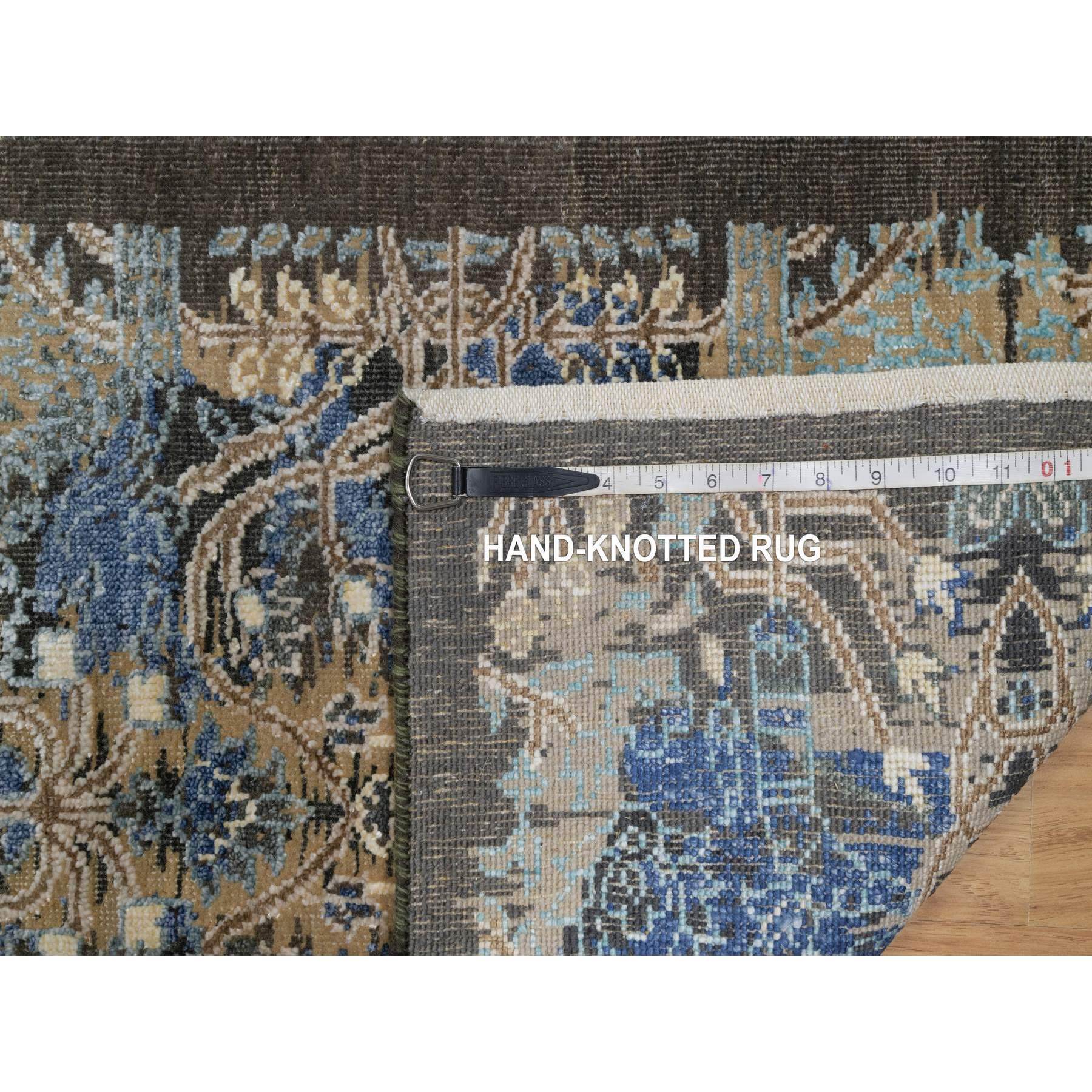 2'x3' Khaki Brown, Broken and Erased Persian Sarouk Design, Denser Weave, Natural Dyes, Hand Knotted, Wool and Silk, Mat, Oriental Rug HR91156 - Image 8