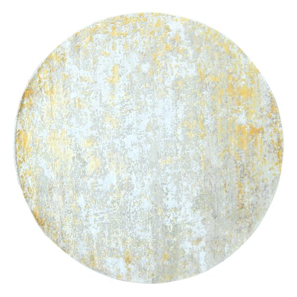 7'9'x7'9" Beige with Gold, Abstract Design, Wool and Silk, Hi-Low Pile, Hand Knotted, Round, Oriental Rug HR10202