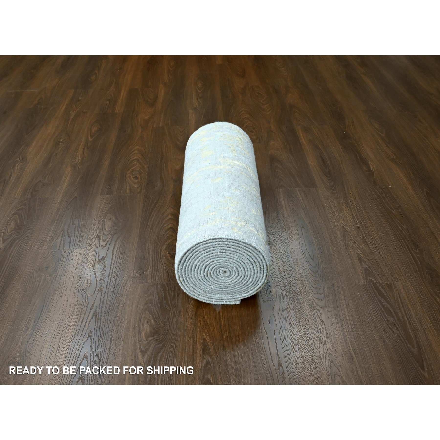 2'7'x23'6" Beige with Gold, Abstract Design, Wool and Silk, Hi-Low Pile, Hand Knotted, XL Runner, Oriental Rug HR10207 - Image 6
