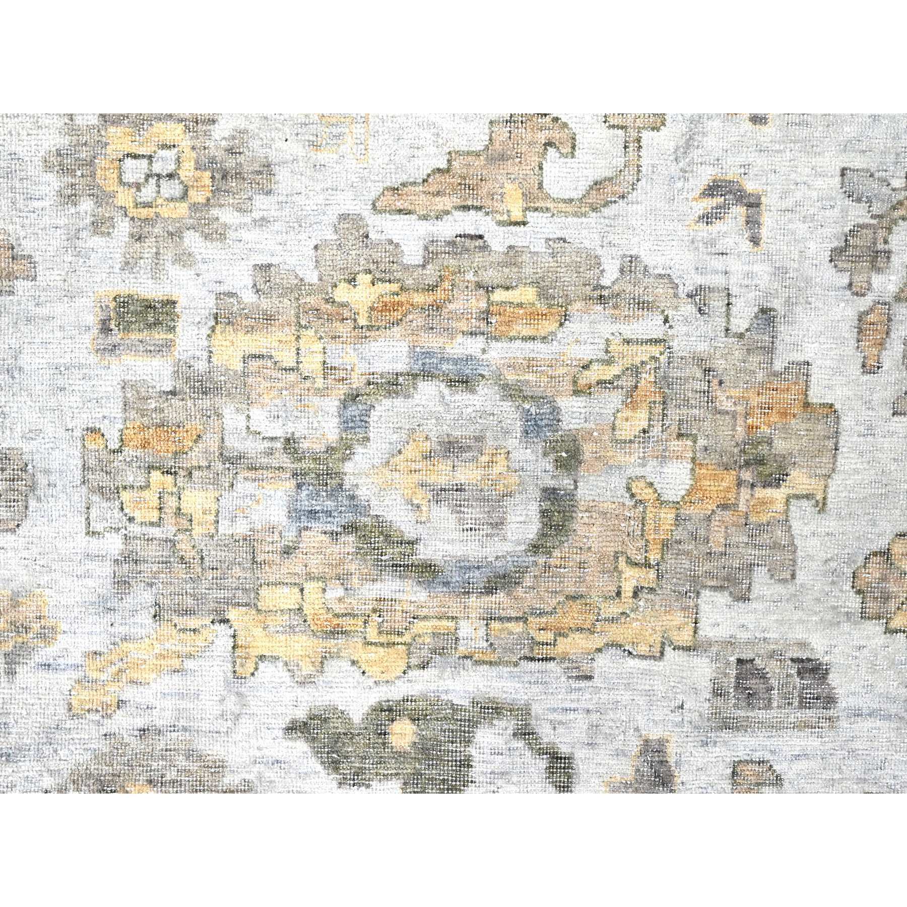 12'1"x15' Cloud Gray, Oxidized, Antiqued Persian with Ziegler Mahal Design, Distressed, Zero Pile, Shaved Low, Pure Wool, Hand Knotted, Oversized, Oriental Rug HR10217 - Image 8
