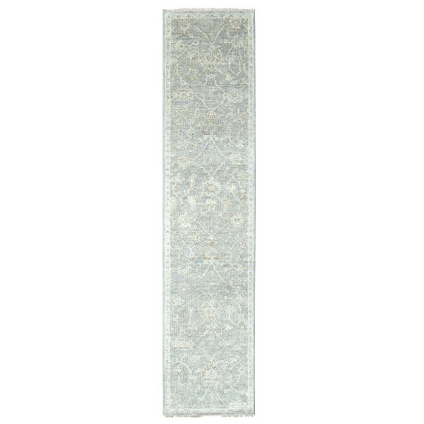 2'5"x11'4" Coin Gray, Hand Knotted, Supple Collection, Oushak Design, Tone On Tone, Soft Vibrant Wool, Plush and Lush, Runner, Oriental Rug HR10249