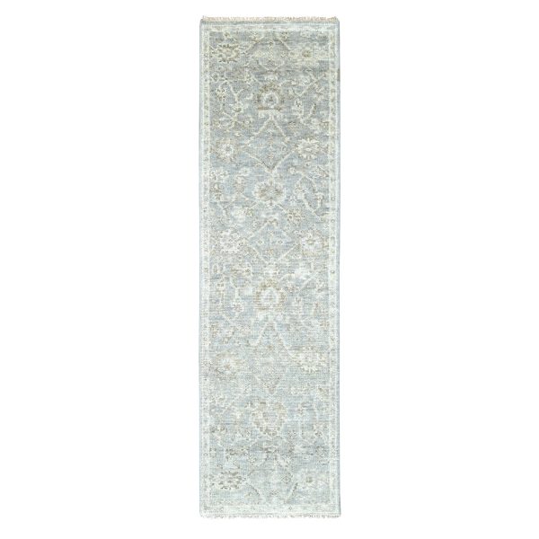 2'6"x8'5" Spanish Gray, Tone On Tone, Oushak Design, Hand Knotted, Lush and Plush, Supple Collection, All Wool, Soft Pile, Natural Dyes, Runner, Oriental Rug HR10254