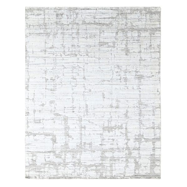 8'x10' Bone White, Hand Loomed, Wool and Plant Based Silk, Textured Pile, Modern Design, Oriental Rug HR10270