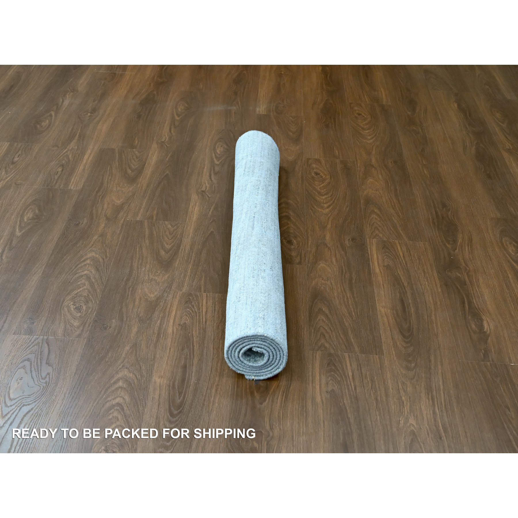 4'2"x6' Misty Gray, Wool and Plant Based Silk, Hand Loomed, Textured Pile, Modern Design, Oriental Rug HR10289 - Image 6