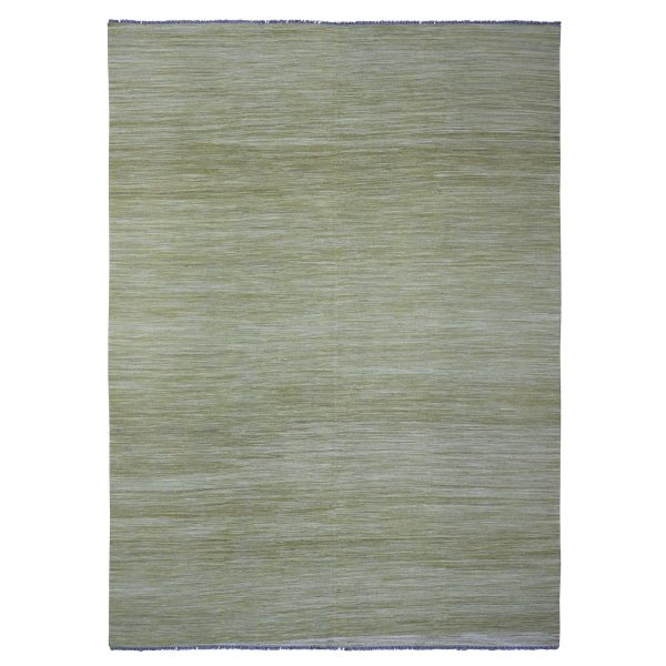8'8"x12' Artichoke Green, Solid Design, Hand Woven, Afghan Kilim, Hand Spun Wool, Vegetable Dyes, Flat Weave, Oriental Rug HR20097