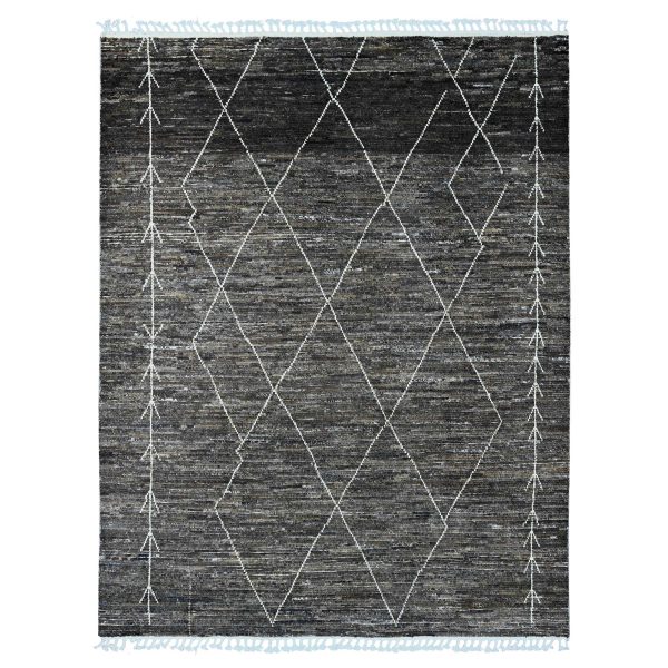 8'x10' Umber Brown, Moroccan Weave with Geometric Design, Tone on Tone, Abrash, Hand Knotted, Soft Wool, Textured Pile, Oriental Rug HR20385
