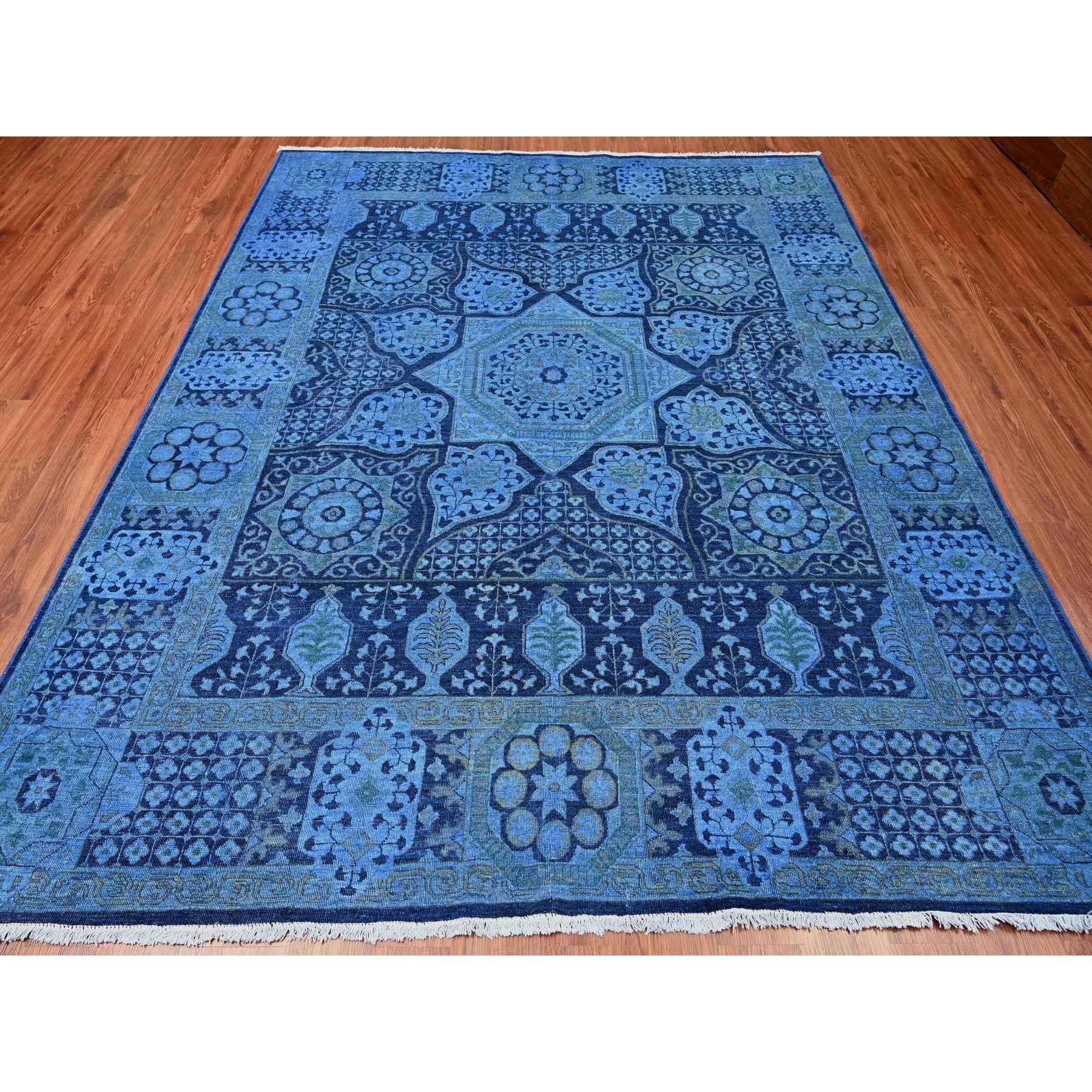 8'x9'6" Bayern Blue, Zero Pile, Peshawar with Mamluk Design, Distressed, 100% Wool, Hand Knotted, Oriental Rug HR20396 - Image 2