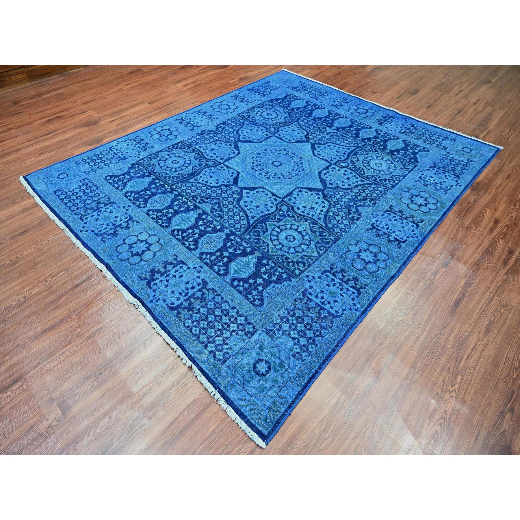 8'x9'6" Bayern Blue, Zero Pile, Peshawar with Mamluk Design, Distressed, 100% Wool, Hand Knotted, Oriental Rug HR20396 - Image 3