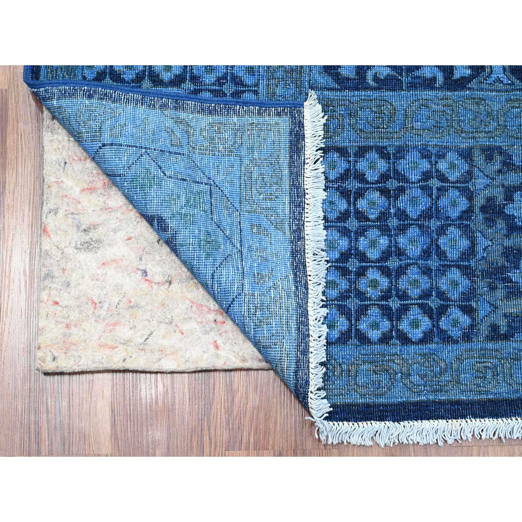 8'x9'6" Bayern Blue, Zero Pile, Peshawar with Mamluk Design, Distressed, 100% Wool, Hand Knotted, Oriental Rug HR20396 - Image 4