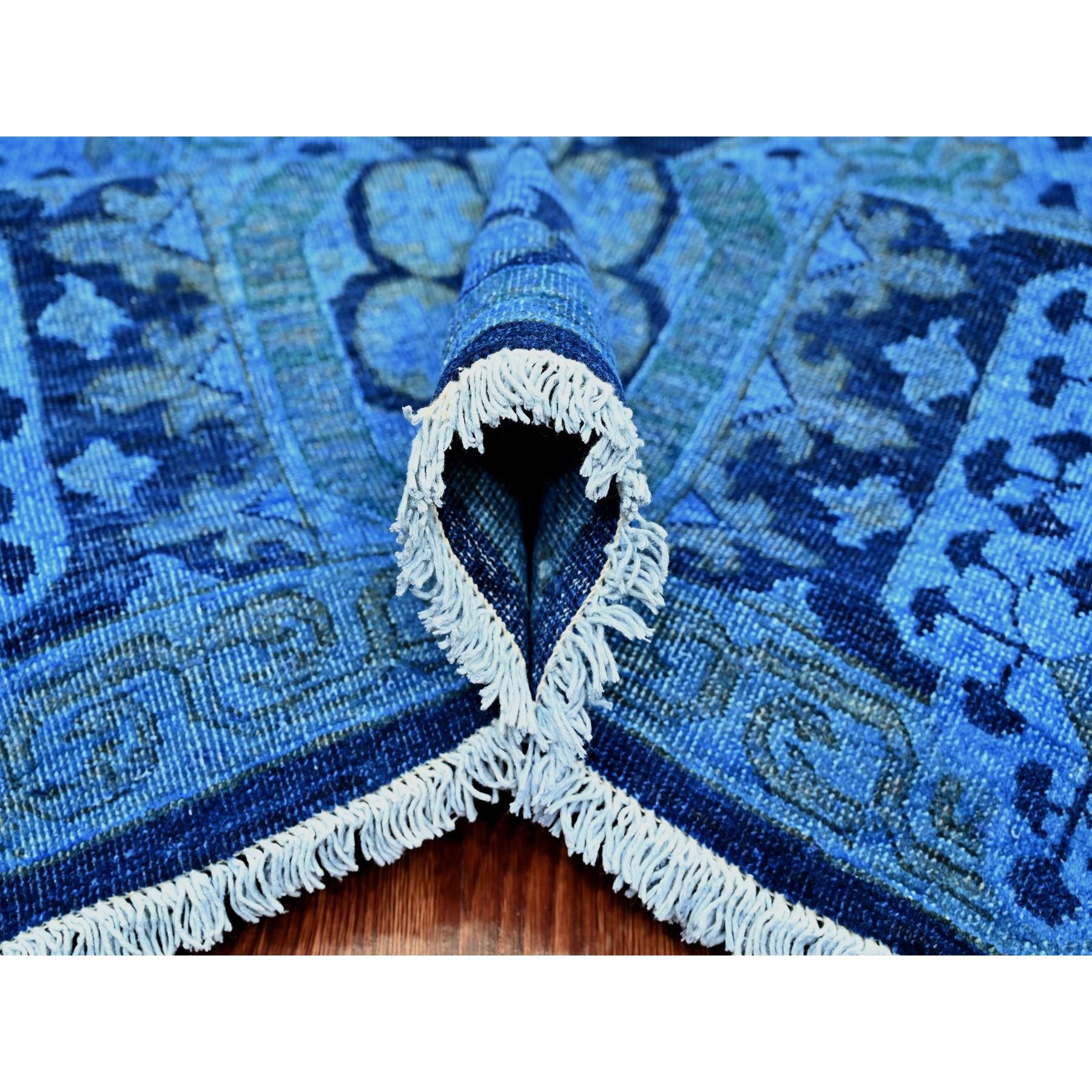 8'x9'6" Bayern Blue, Zero Pile, Peshawar with Mamluk Design, Distressed, 100% Wool, Hand Knotted, Oriental Rug HR20396 - Image 5