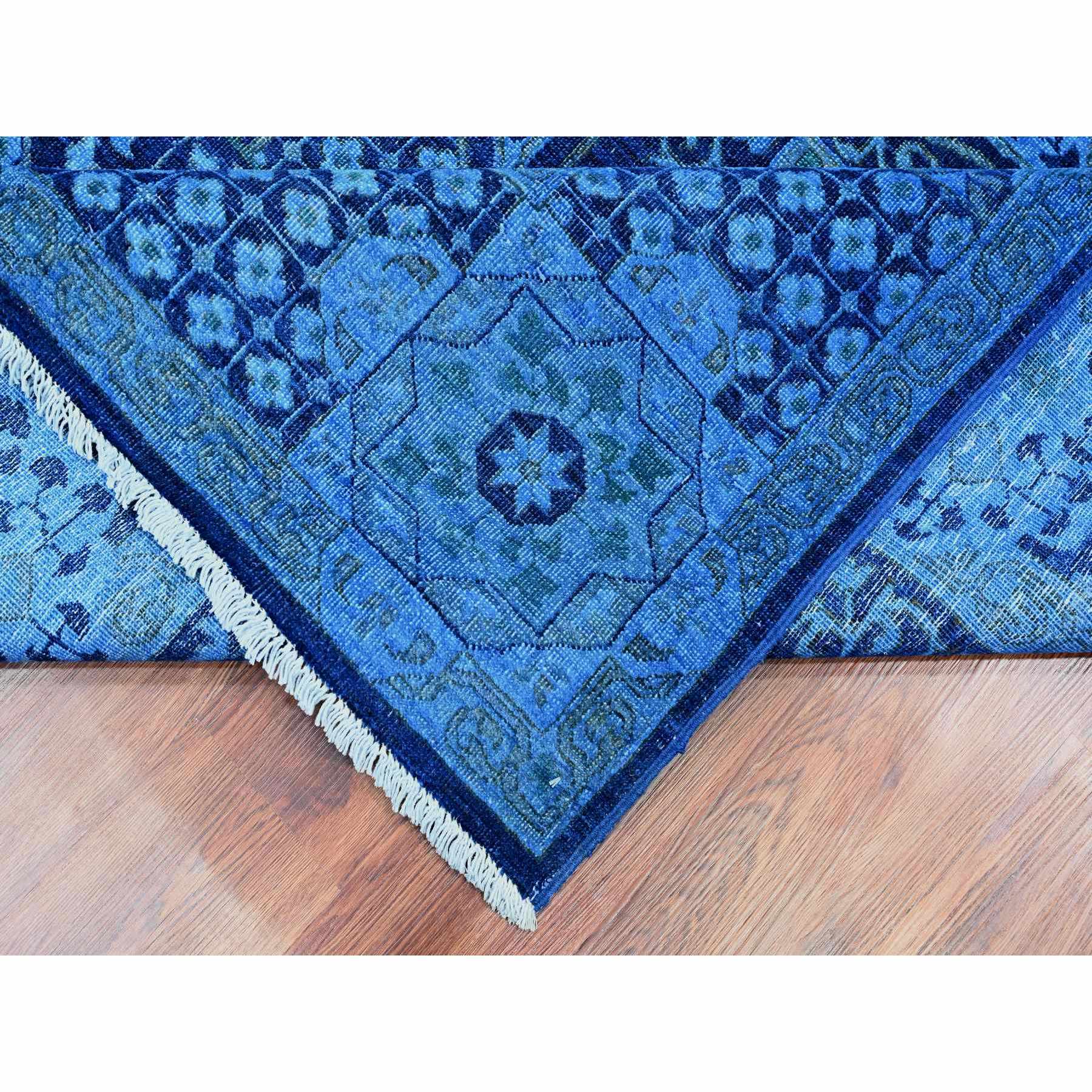 8'x9'6" Bayern Blue, Zero Pile, Peshawar with Mamluk Design, Distressed, 100% Wool, Hand Knotted, Oriental Rug HR20396 - Image 6