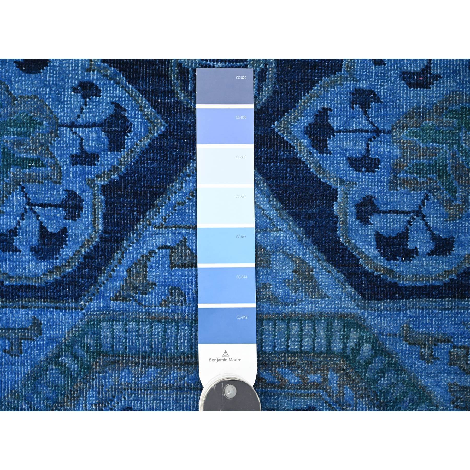 8'x9'6" Bayern Blue, Zero Pile, Peshawar with Mamluk Design, Distressed, 100% Wool, Hand Knotted, Oriental Rug HR20396 - Image 7