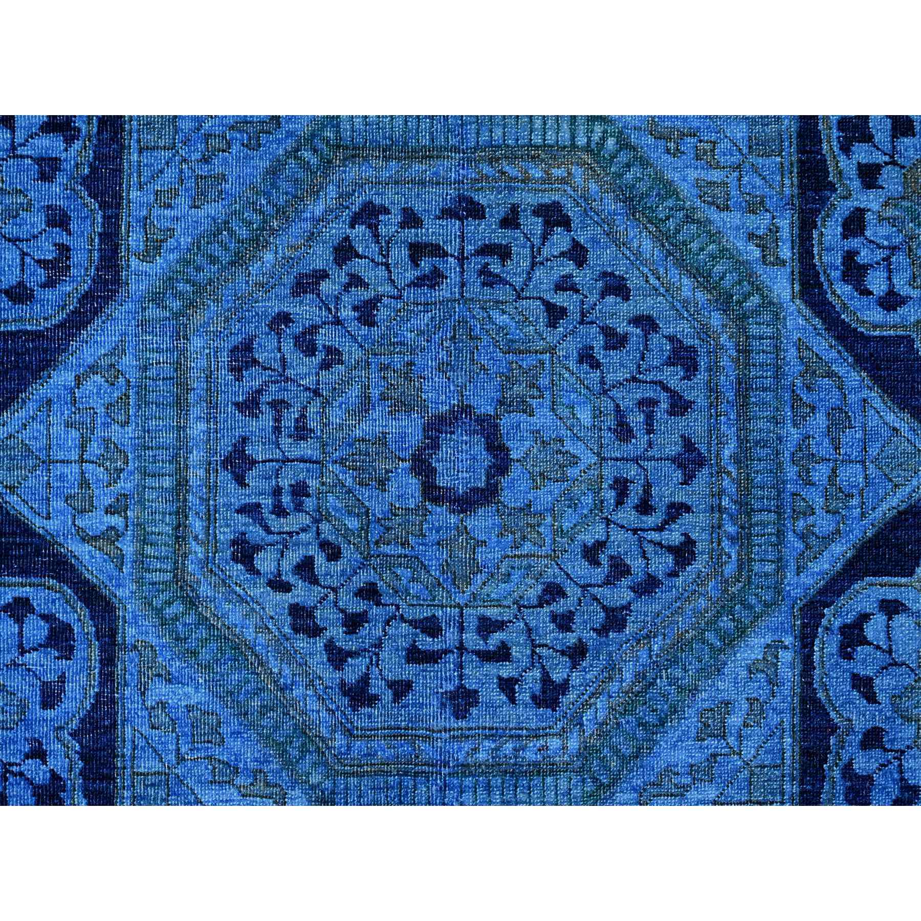 8'x9'6" Bayern Blue, Zero Pile, Peshawar with Mamluk Design, Distressed, 100% Wool, Hand Knotted, Oriental Rug HR20396 - Image 8