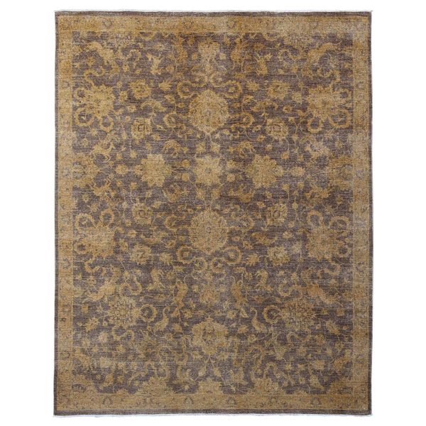 7'10"x10' Chocolate Brown, Peshawar with Ziegler Mahal, All Over Design, Distressed, Zero Pile, Hand Knotted, Pure Wool, Oriental Rug HR20397