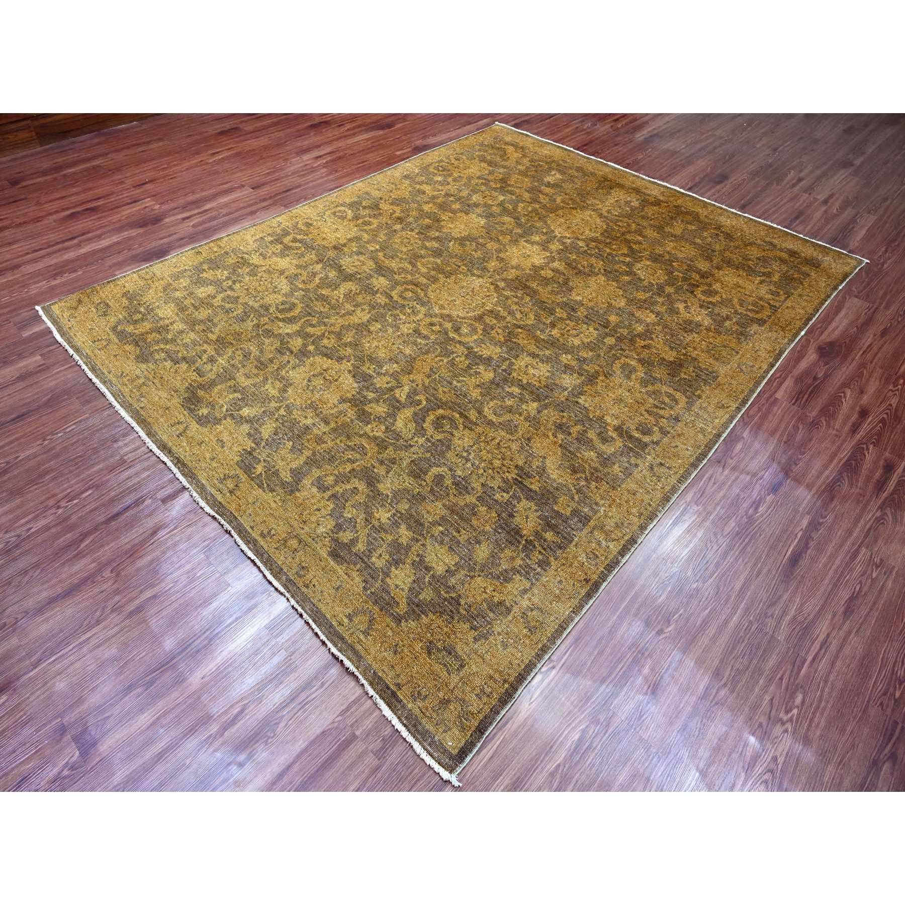 7'10"x10' Chocolate Brown, Peshawar with Ziegler Mahal, All Over Design, Distressed, Zero Pile, Hand Knotted, Pure Wool, Oriental Rug HR20397 - Image 3