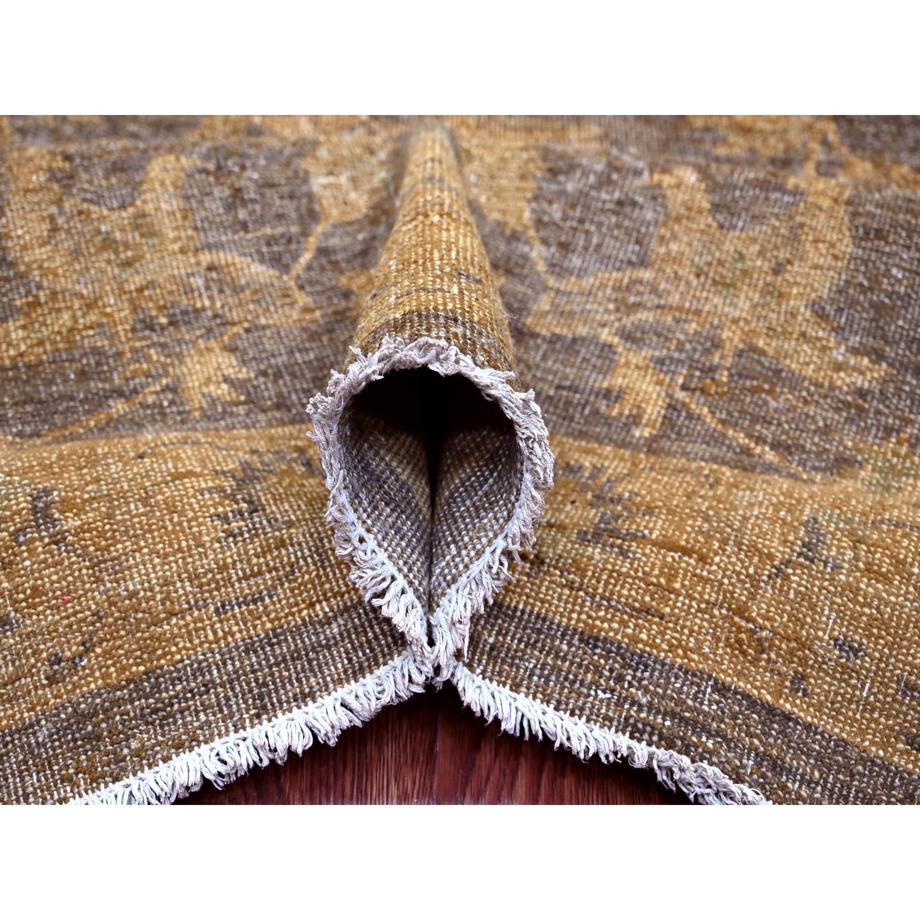 7'10"x10' Chocolate Brown, Peshawar with Ziegler Mahal, All Over Design, Distressed, Zero Pile, Hand Knotted, Pure Wool, Oriental Rug HR20397 - Image 5