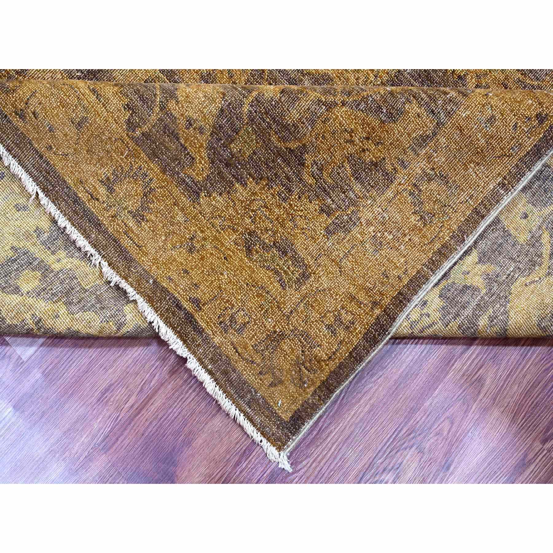 7'10"x10' Chocolate Brown, Peshawar with Ziegler Mahal, All Over Design, Distressed, Zero Pile, Hand Knotted, Pure Wool, Oriental Rug HR20397 - Image 6