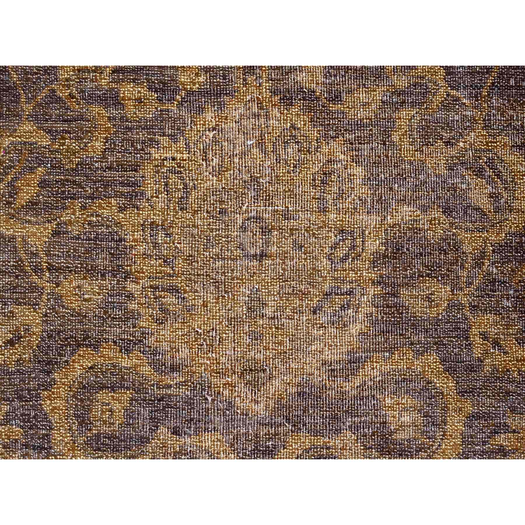 7'10"x10' Chocolate Brown, Peshawar with Ziegler Mahal, All Over Design, Distressed, Zero Pile, Hand Knotted, Pure Wool, Oriental Rug HR20397 - Image 8