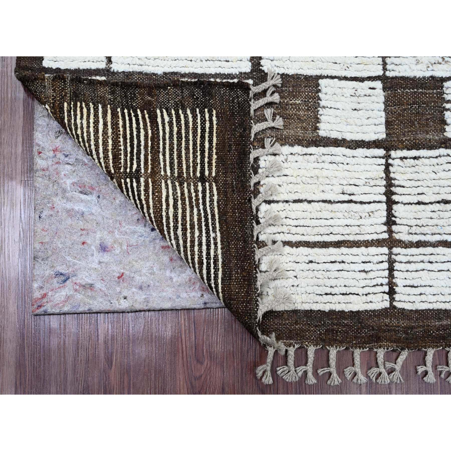 6'4"x9' Chocolate Brown, Moroccan Weave with Checkerboard Design, Soft Wool, Tone on Tone, Hand Knotted, Textured Pile, Oriental Rug HR20421 - Image 2