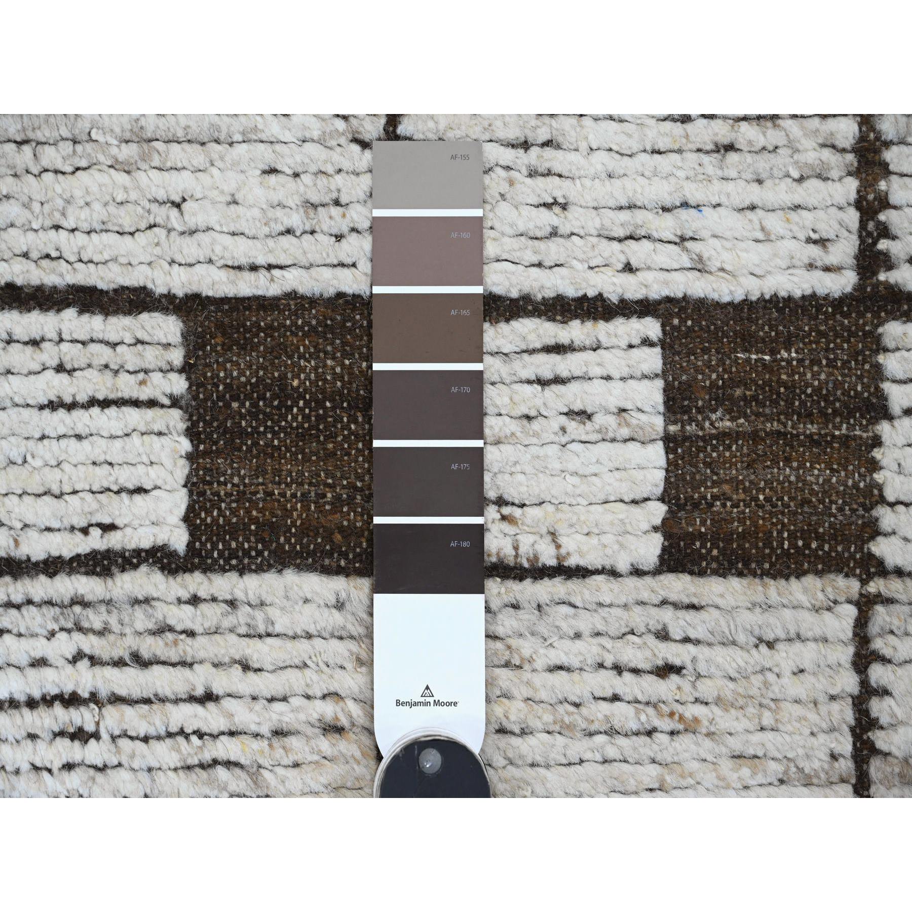 6'4"x9' Chocolate Brown, Moroccan Weave with Checkerboard Design, Soft Wool, Tone on Tone, Hand Knotted, Textured Pile, Oriental Rug HR20421 - Image 3