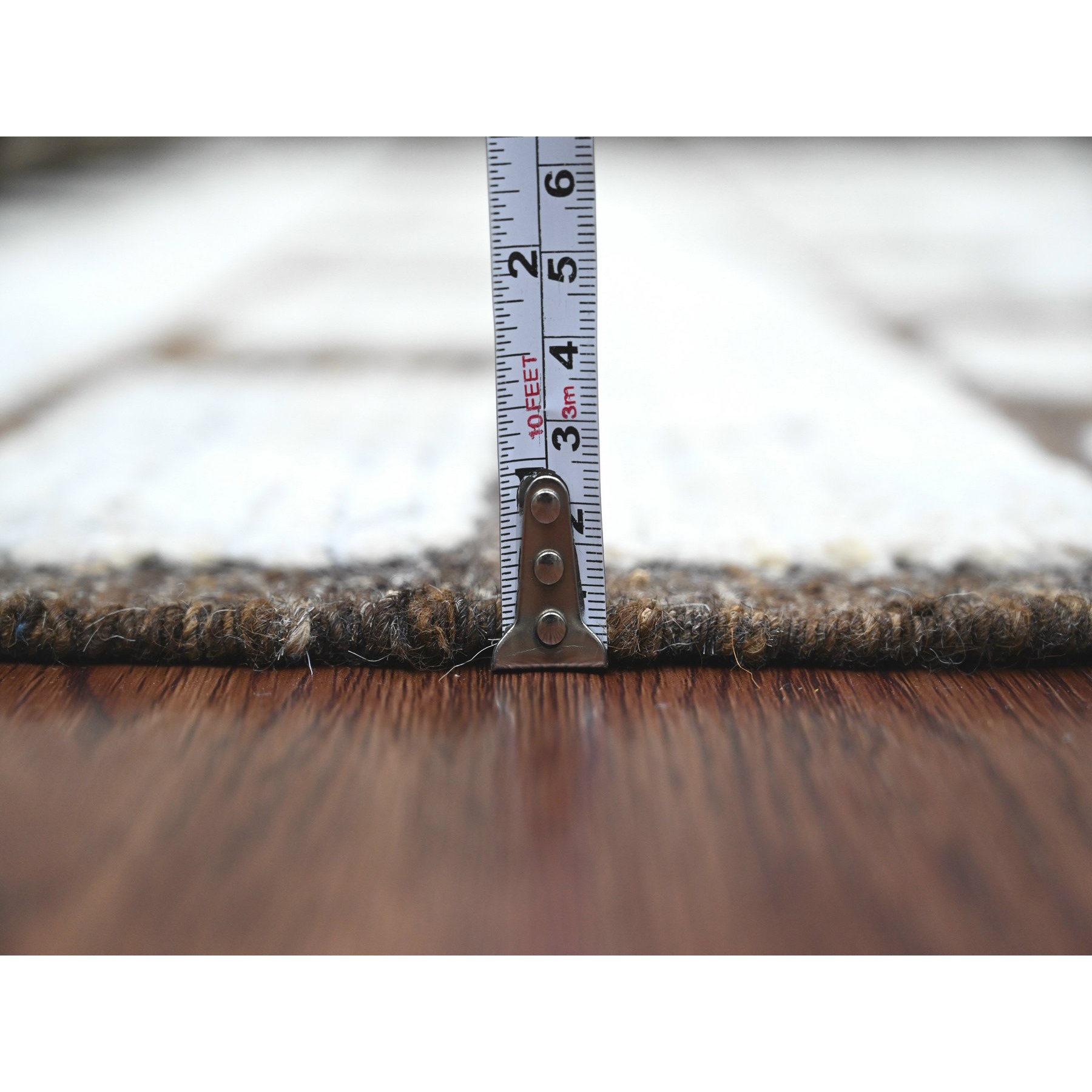 6'4"x9' Chocolate Brown, Moroccan Weave with Checkerboard Design, Soft Wool, Tone on Tone, Hand Knotted, Textured Pile, Oriental Rug HR20421 - Image 5