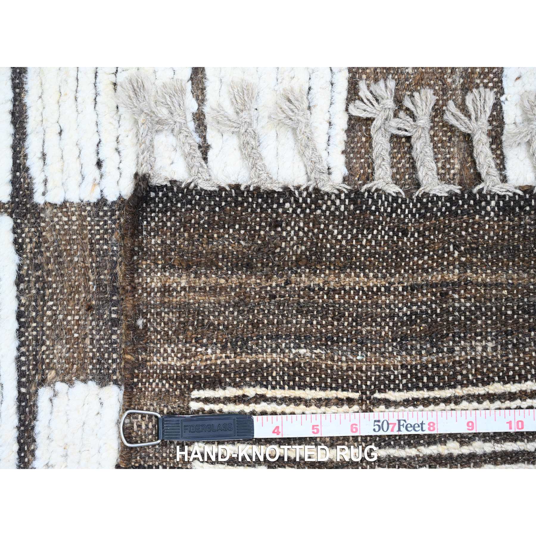 6'4"x9' Chocolate Brown, Moroccan Weave with Checkerboard Design, Soft Wool, Tone on Tone, Hand Knotted, Textured Pile, Oriental Rug HR20421 - Image 6