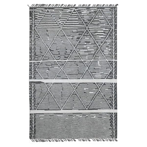 6'1"x9'4" Sonic Gray, Moroccan Weave with Intricate Dark and Light Motif, Hand Knotted, Textured Pile, Soft Wool, Tone on Tone, Oriental Rug HR20422