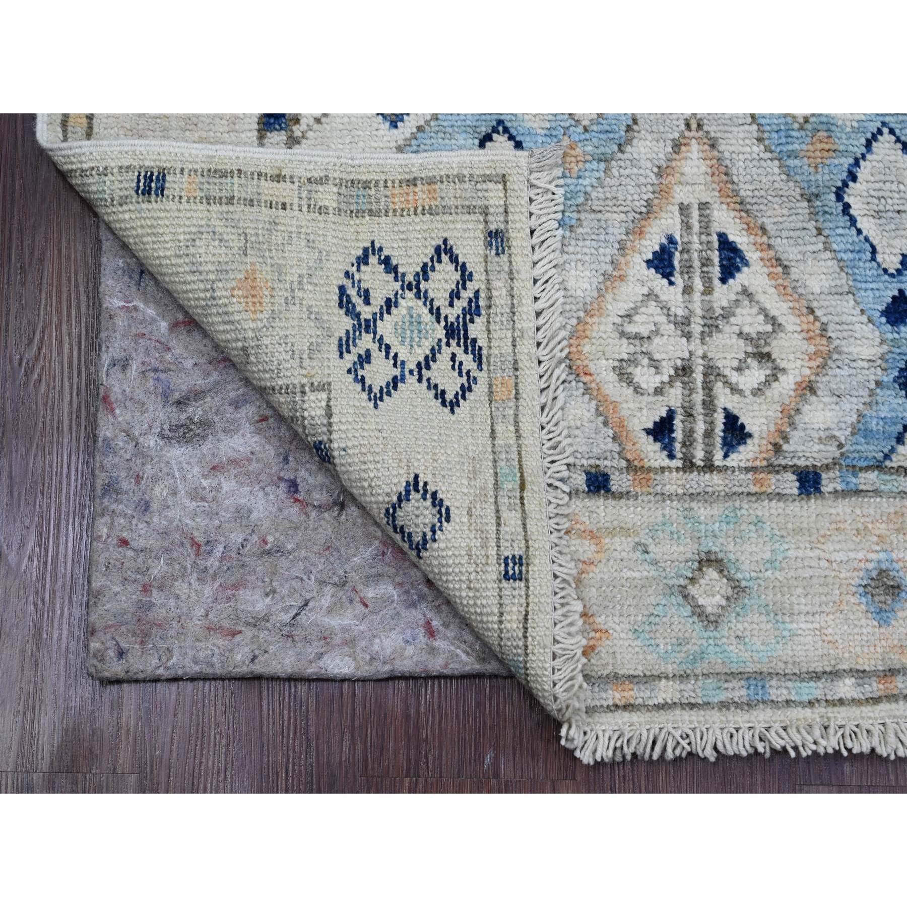 3'1"x11'8" Chiffon White, Anatolian Village Inspired Design with Geometric Pattern, High Mountain Wool, Vegetable Dyes, Hand Knotted, Runner, Oriental Rug HR20530 - Image 2