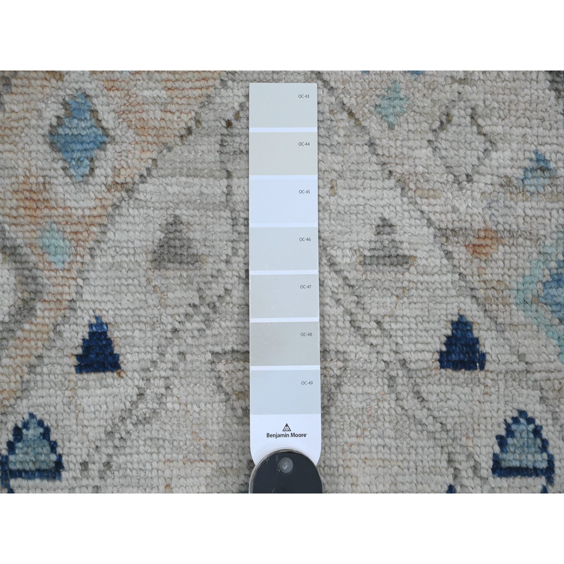 3'1"x11'8" Chiffon White, Anatolian Village Inspired Design with Geometric Pattern, High Mountain Wool, Vegetable Dyes, Hand Knotted, Runner, Oriental Rug HR20530 - Image 3