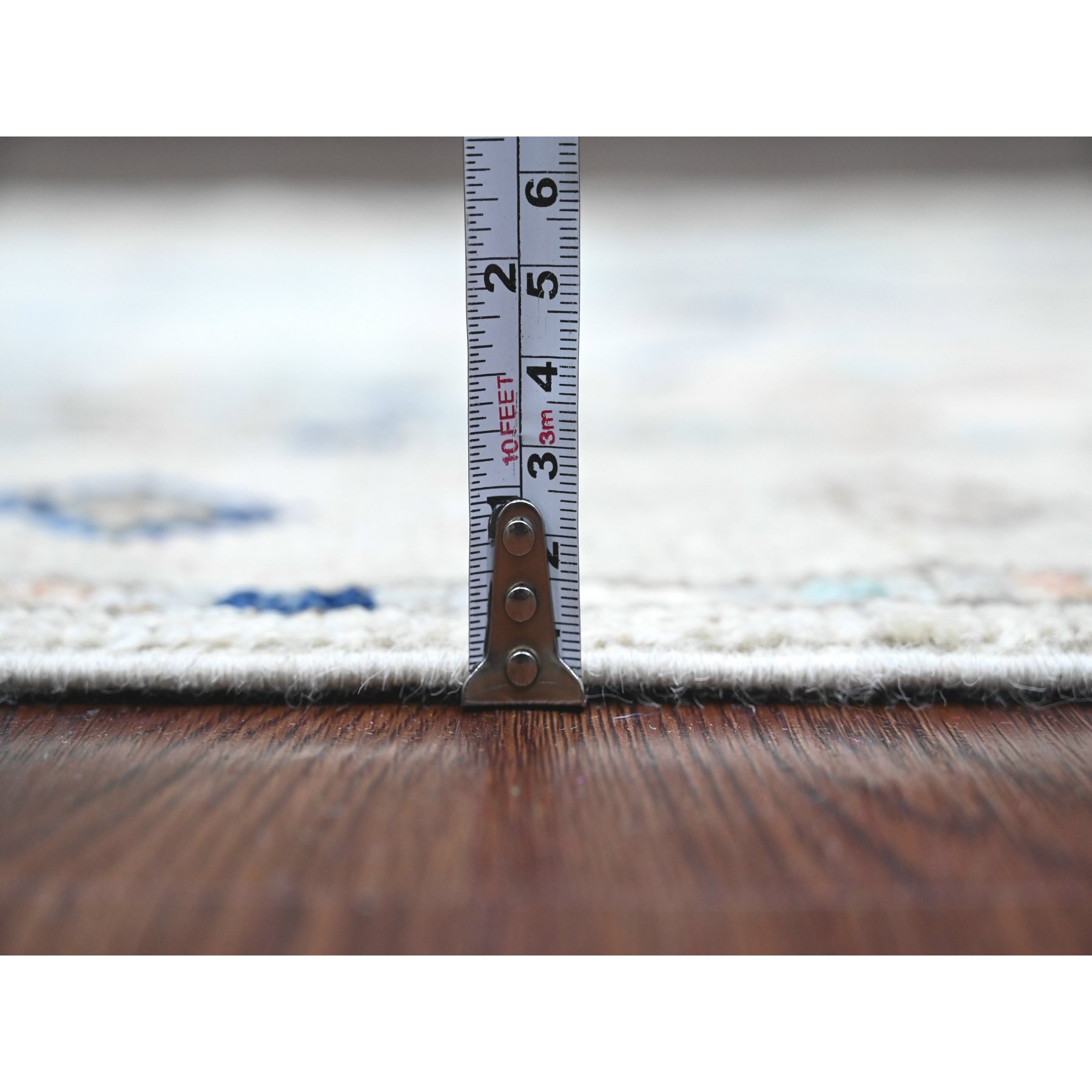 3'1"x11'8" Chiffon White, Anatolian Village Inspired Design with Geometric Pattern, High Mountain Wool, Vegetable Dyes, Hand Knotted, Runner, Oriental Rug HR20530 - Image 5