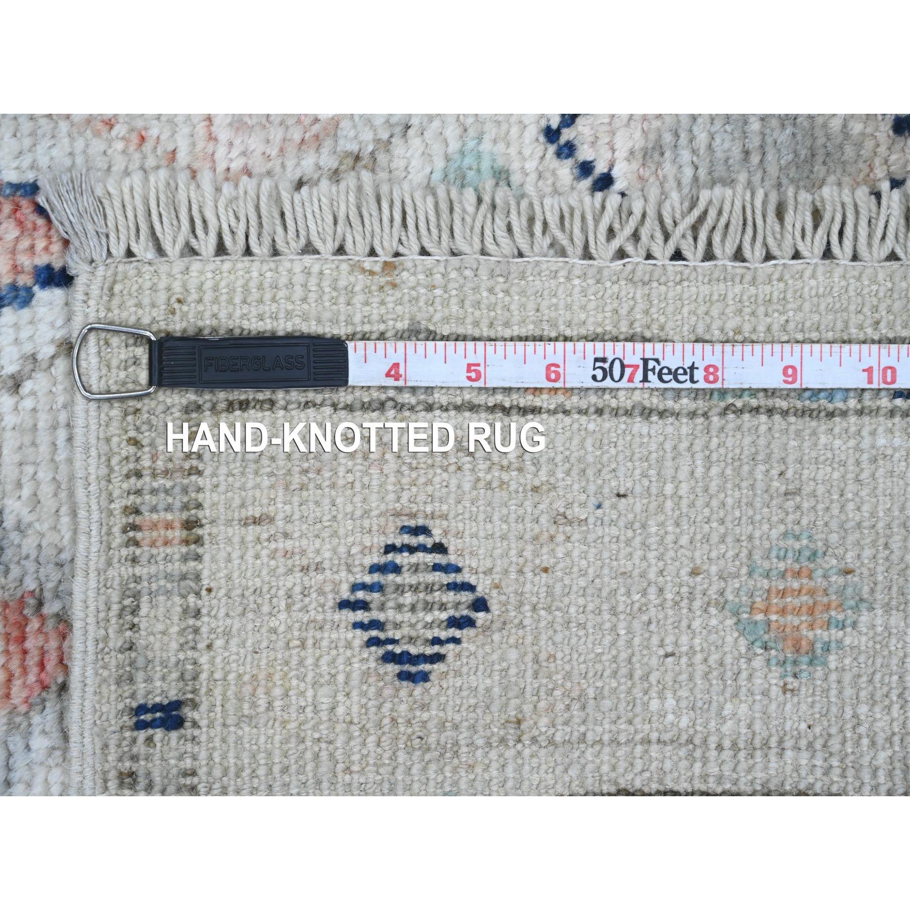 3'1"x11'8" Chiffon White, Anatolian Village Inspired Design with Geometric Pattern, High Mountain Wool, Vegetable Dyes, Hand Knotted, Runner, Oriental Rug HR20530 - Image 6