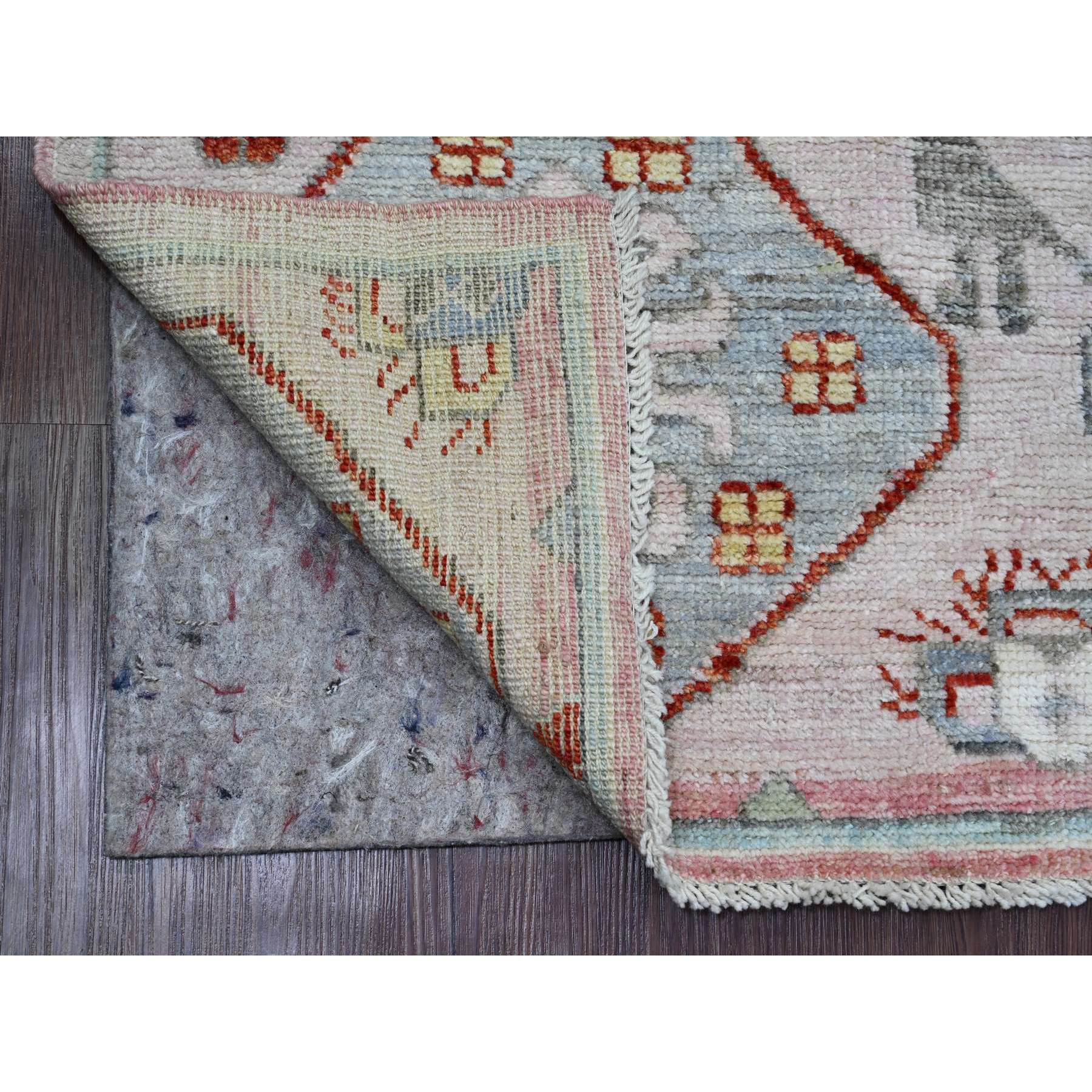 4'x6'2" Crepe Pink, Anatolian Village Inspired with Bird Figurines and Medallions Design, High Mountain Wool, Hand Knotted, Natural Dyes, Oriental Rug HR20534 - Image 2