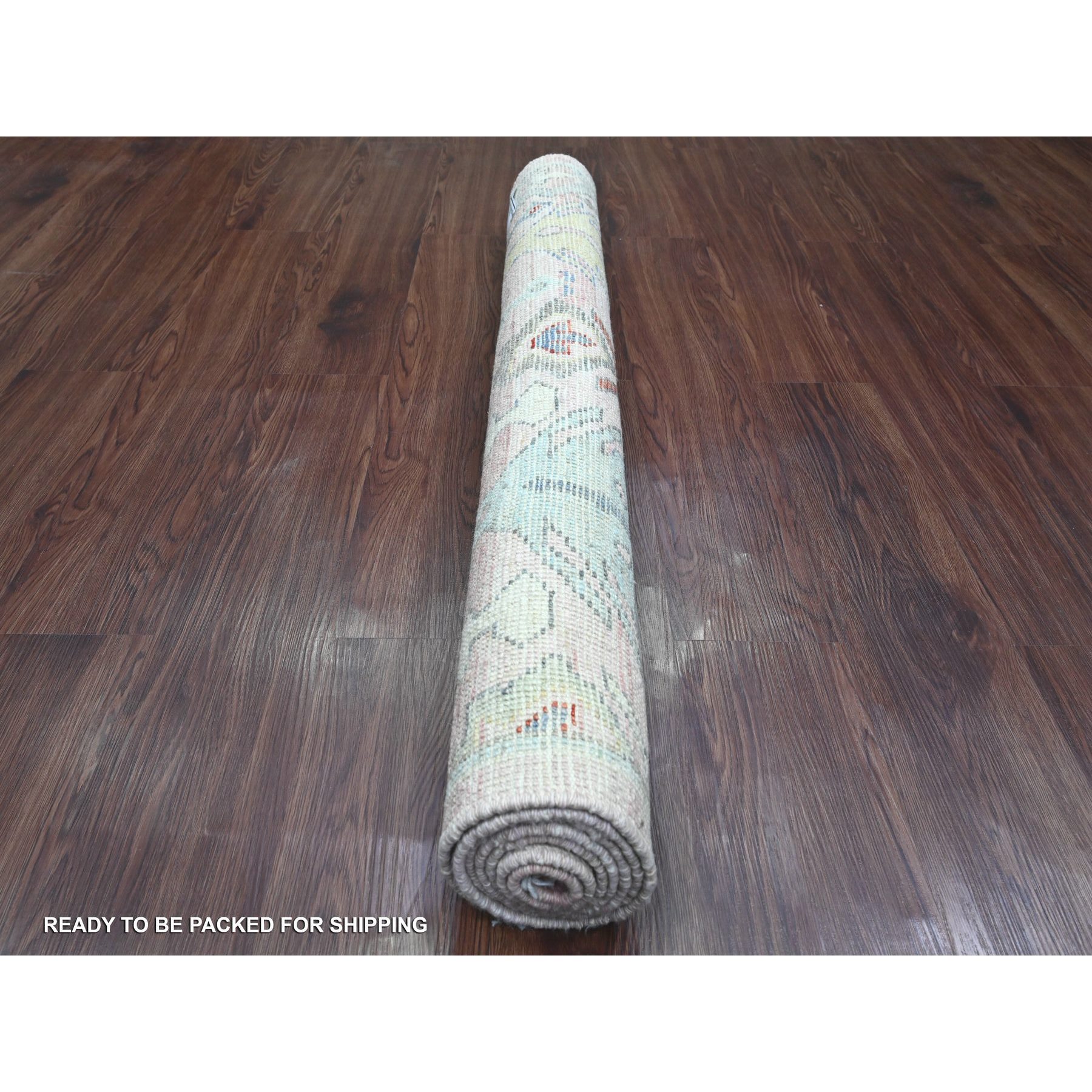 4'x6'2" Crepe Pink, Anatolian Village Inspired with Bird Figurines and Medallions Design, High Mountain Wool, Hand Knotted, Natural Dyes, Oriental Rug HR20534 - Image 4