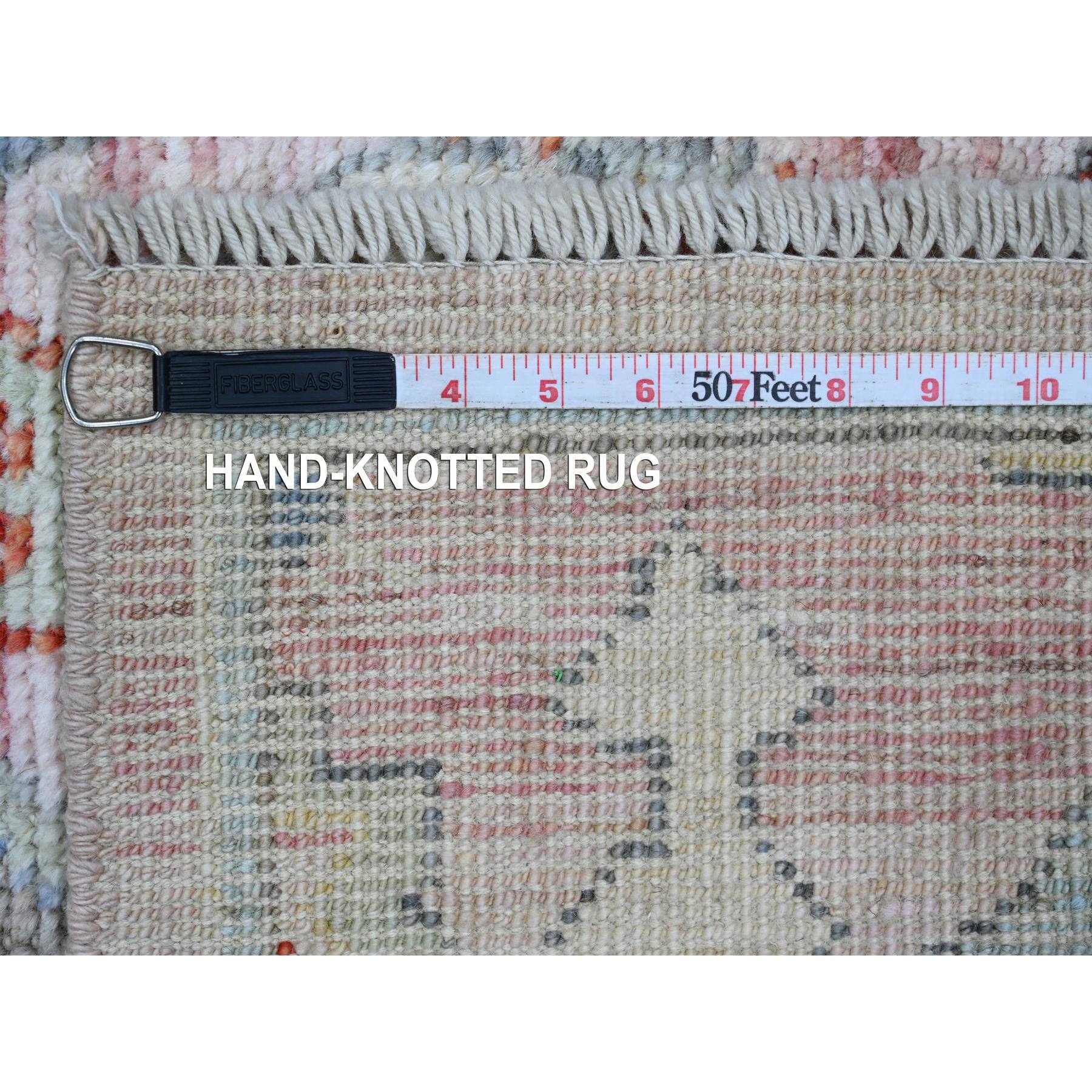 4'x6'2" Crepe Pink, Anatolian Village Inspired with Bird Figurines and Medallions Design, High Mountain Wool, Hand Knotted, Natural Dyes, Oriental Rug HR20534 - Image 6