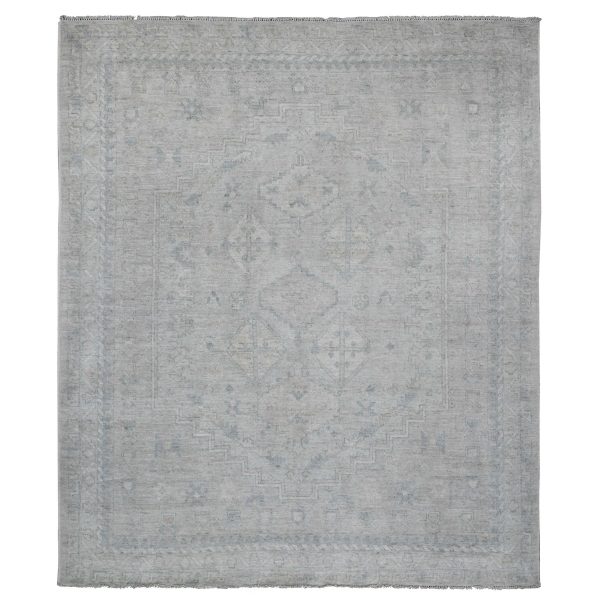 8'x9'8" Cloud Gray, Anatolian Village Inspired Design with Washed Out Colors, Hand Knotted, High Mountain Wool, Oriental Rug HR20539