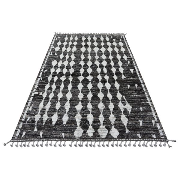 5'6"x8' Pebble Gray, Moroccan Weave with Geometric Design, Tone on Tone, Hand Knotted, Soft Wool, Textured Pile, Oriental Rug HR20546