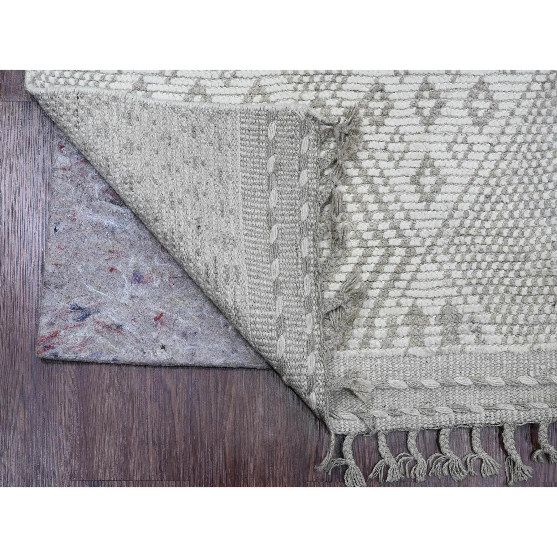 2'5"x14'3" Chiffon White, Moroccan Weave with Geometric Design, Tone on Tone, Hand Knotted, Soft Wool, Textured Pile, Runner, Oriental Rug HR20554 - Image 2