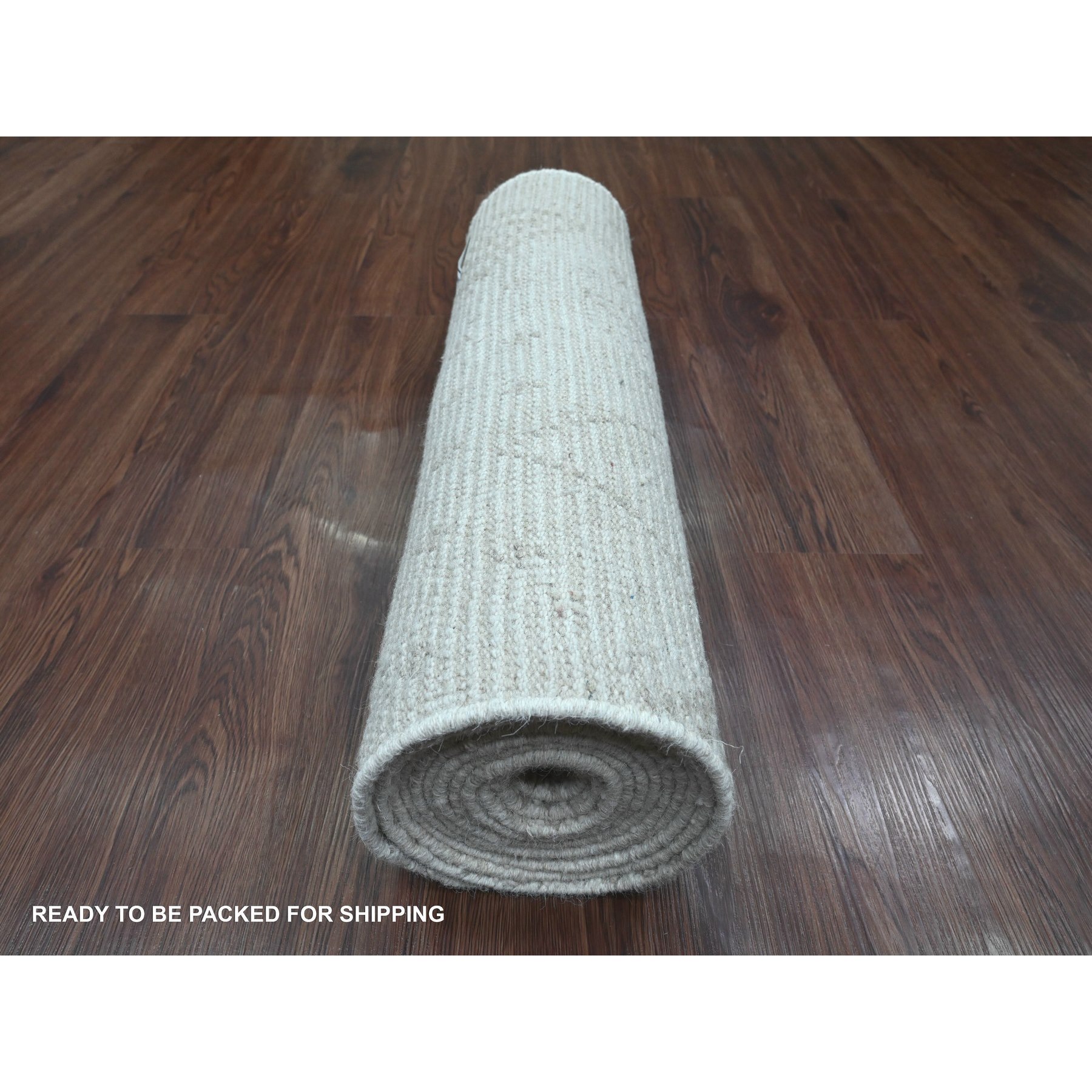 2'5"x14'3" Chiffon White, Moroccan Weave with Geometric Design, Tone on Tone, Hand Knotted, Soft Wool, Textured Pile, Runner, Oriental Rug HR20554 - Image 4