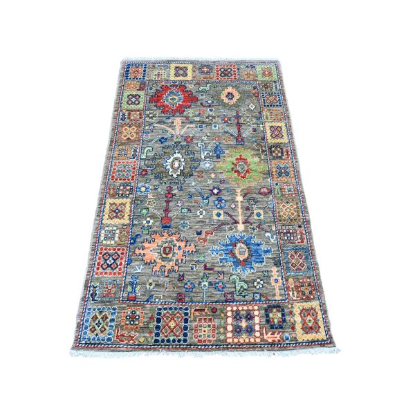 3'1"x5'3" Nevada Gray, Aryana Grade, Peshawar with Ziegler Mahal All Over Design, High Mountain Wool, Vegetable Dyes, Hand Knotted, Oriental Rug HR20631