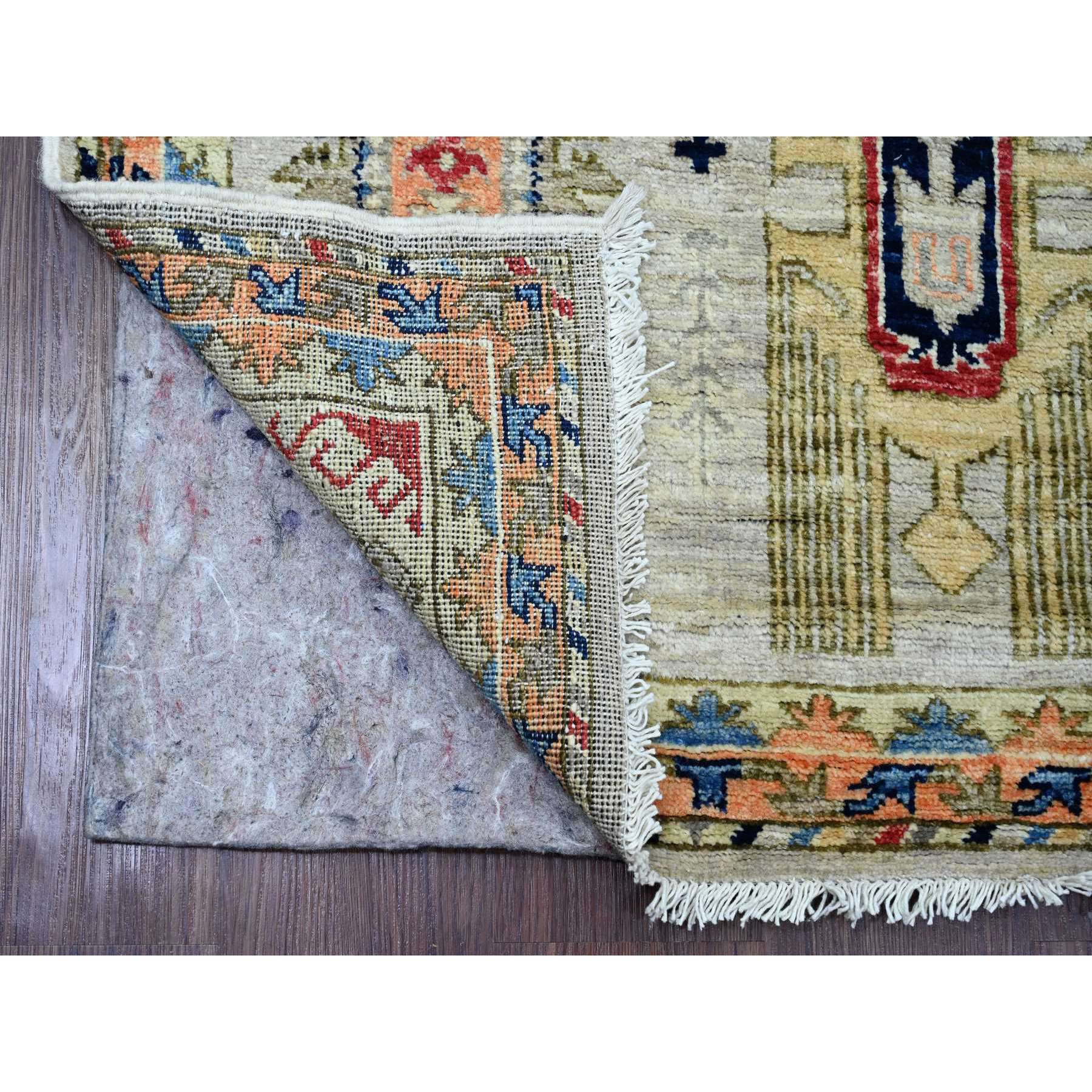 2'7"x9'8" Chiffon White, Aryana Collection, All Over Caucasian Gul Motifs, High Mountain Wool, Hand Knotted, Vegetable Dyes, Runner, Oriental Rug HR20632 - Image 2