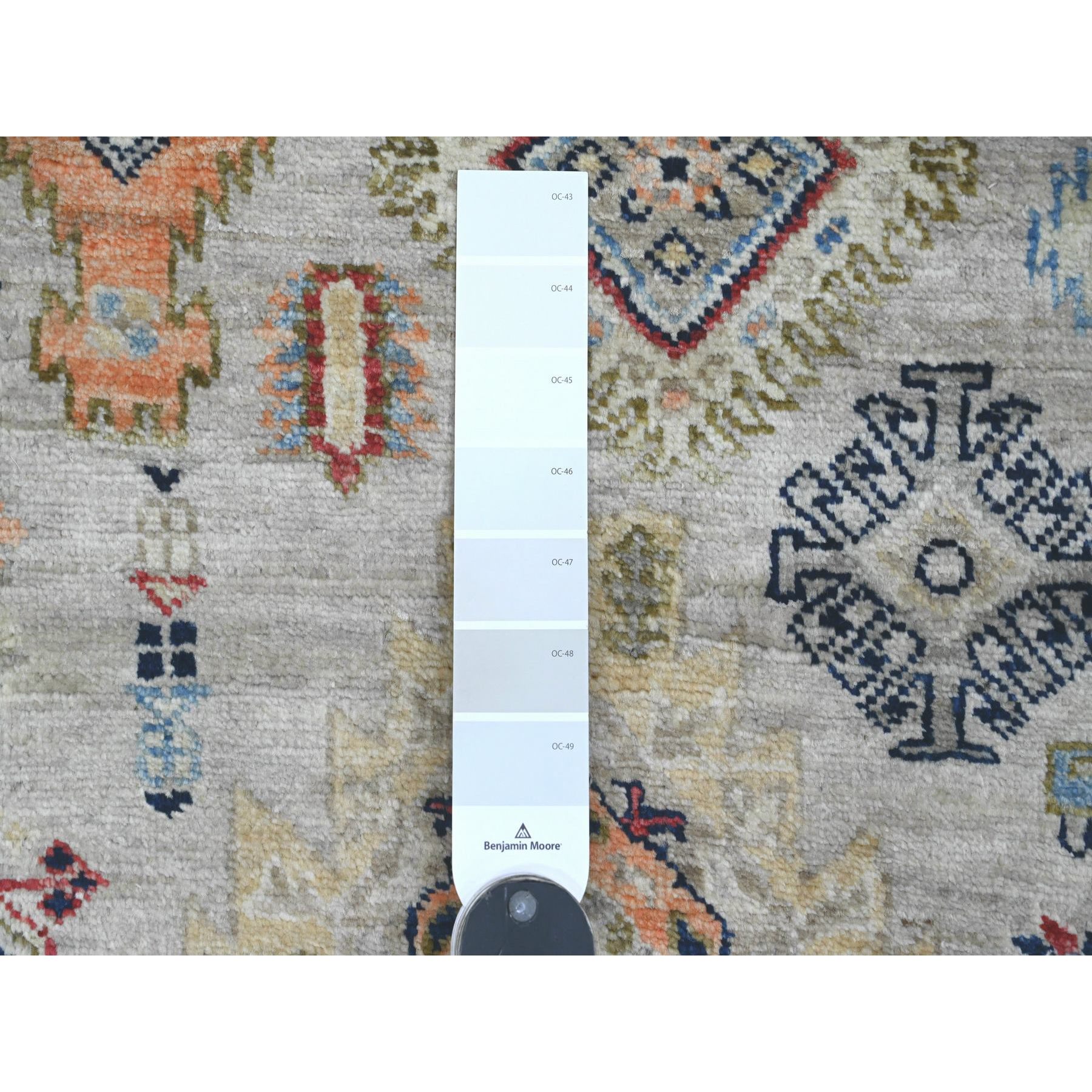 2'7"x9'8" Chiffon White, Aryana Collection, All Over Caucasian Gul Motifs, High Mountain Wool, Hand Knotted, Vegetable Dyes, Runner, Oriental Rug HR20632 - Image 3