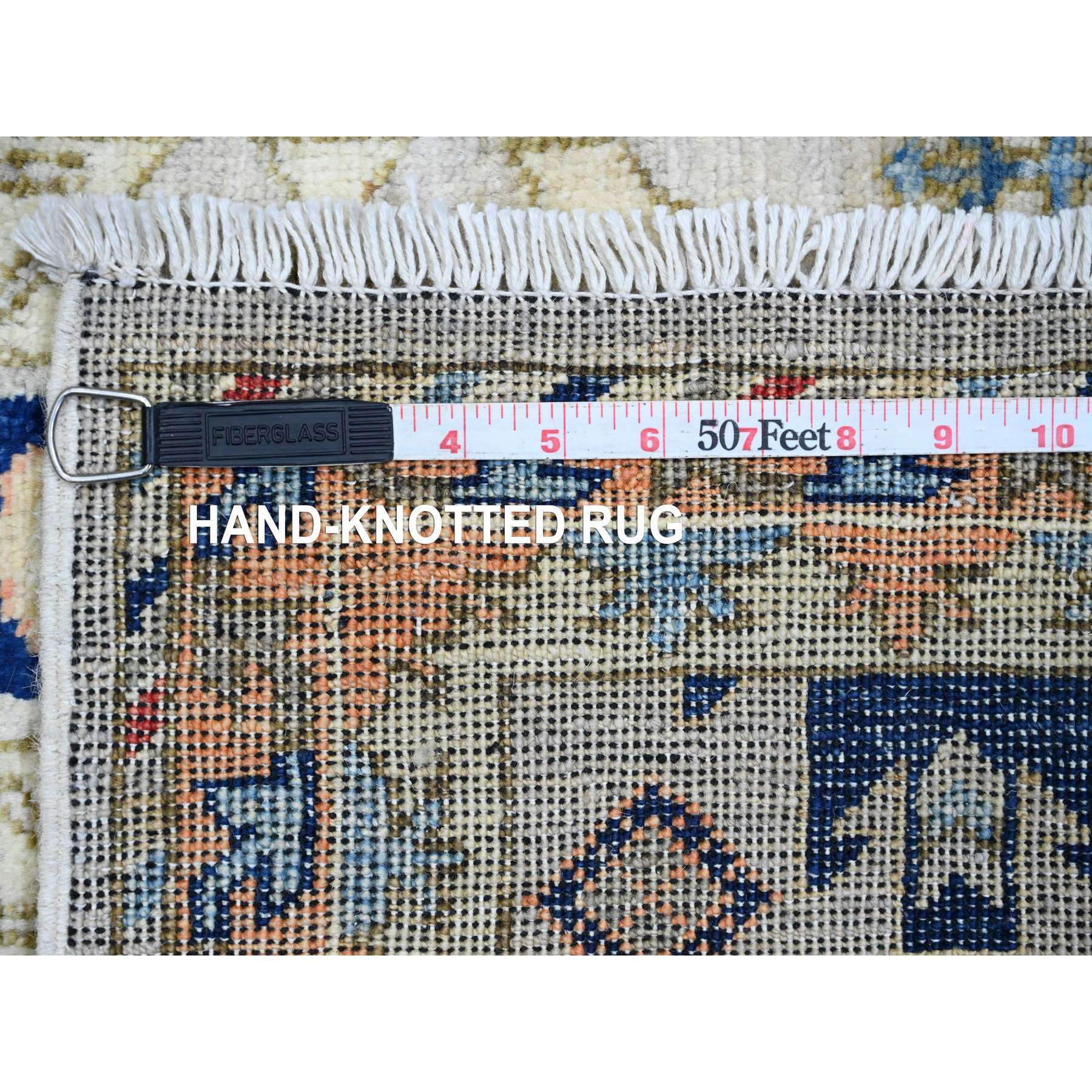 2'7"x9'8" Chiffon White, Aryana Collection, All Over Caucasian Gul Motifs, High Mountain Wool, Hand Knotted, Vegetable Dyes, Runner, Oriental Rug HR20632 - Image 6