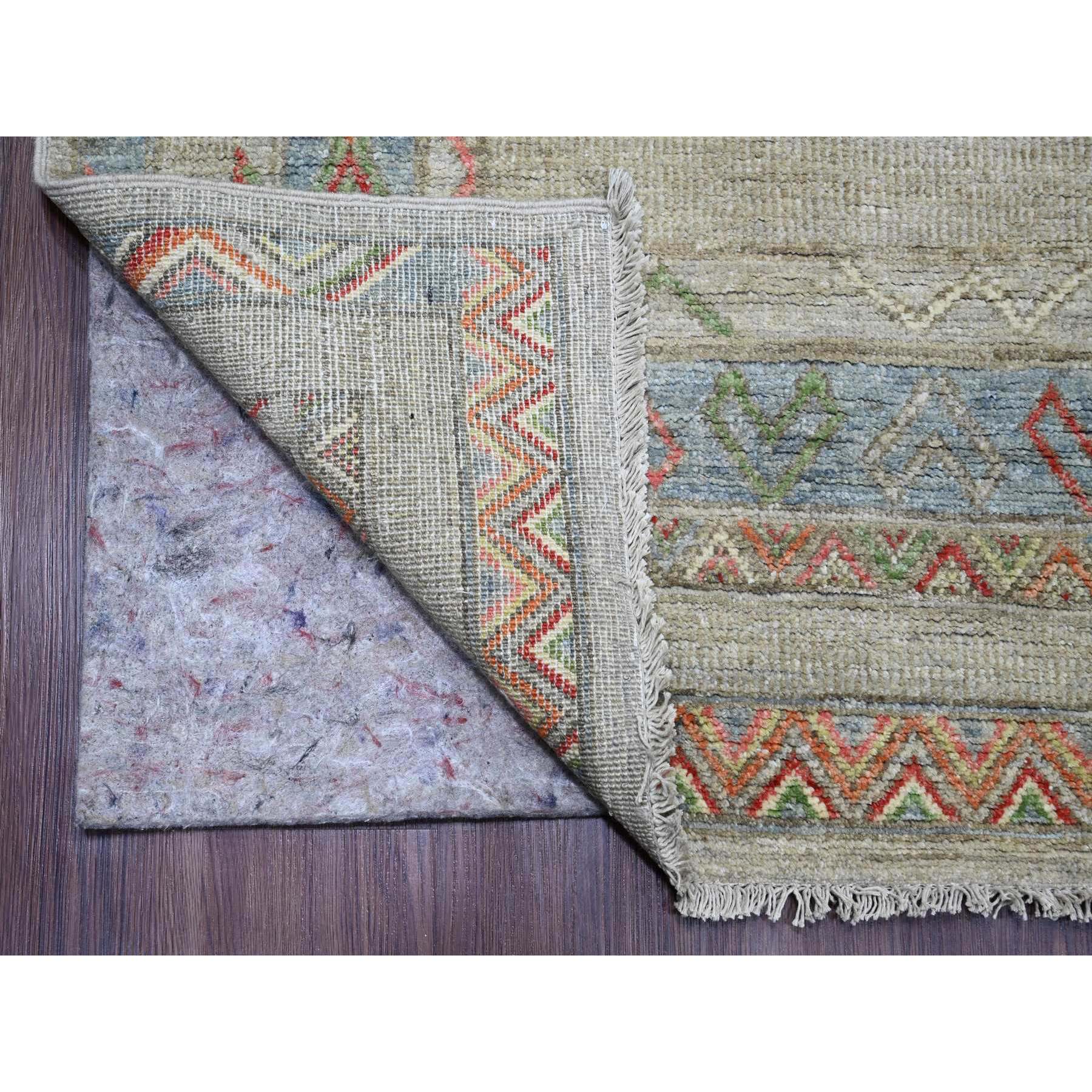 8'8"x11'8" Bone White, Peshawar with Berber Influence, Geometric Design, Denser Weave, High Mountain Wool, Hand Knotted, Oriental Rug HR20636 - Image 4