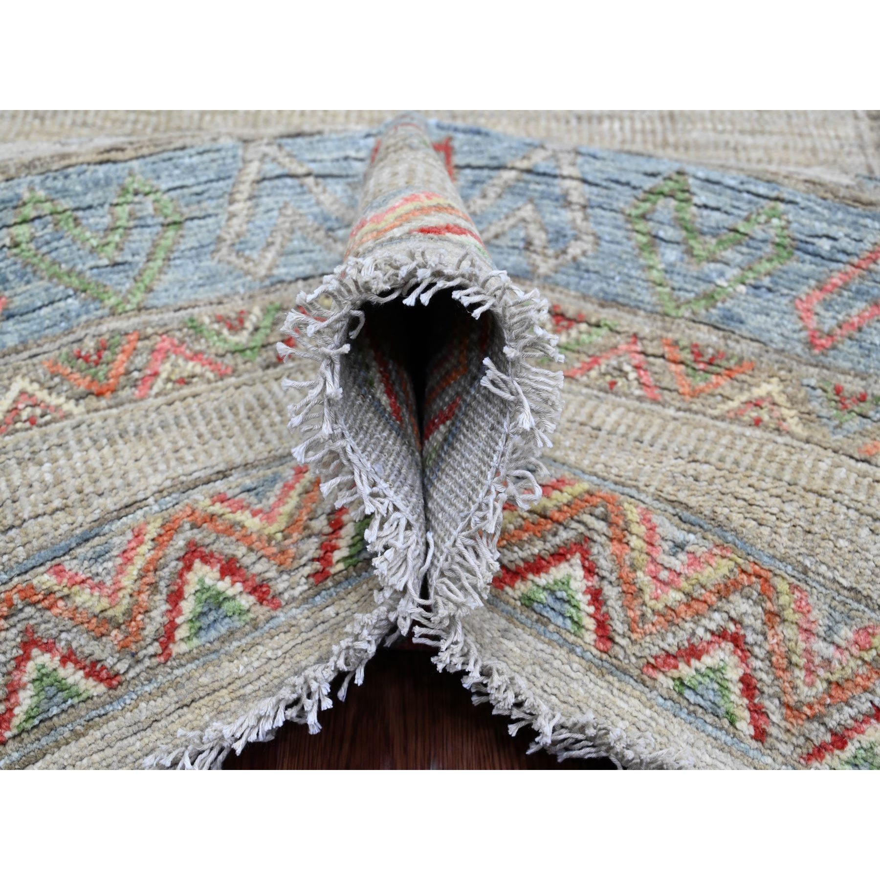 8'8"x11'8" Bone White, Peshawar with Berber Influence, Geometric Design, Denser Weave, High Mountain Wool, Hand Knotted, Oriental Rug HR20636 - Image 5
